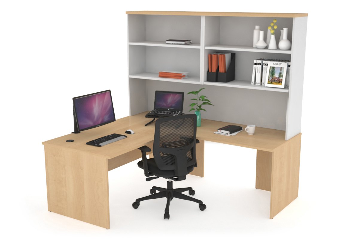 Uniform Panel Return Desk with Open Hutch [1400L x 1600W] Jasonl White maple none