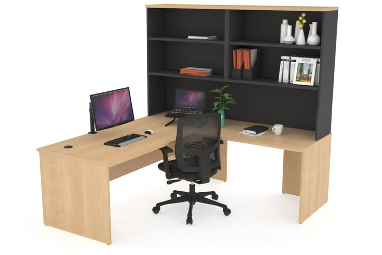 Uniform Panel Return Desk with Open Hutch [1600L x 1600W] Jasonl Black maple none