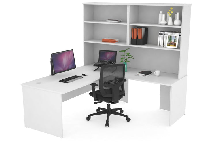 Uniform Panel Return Desk with Open Hutch [1600L x 1600W] Jasonl White white none