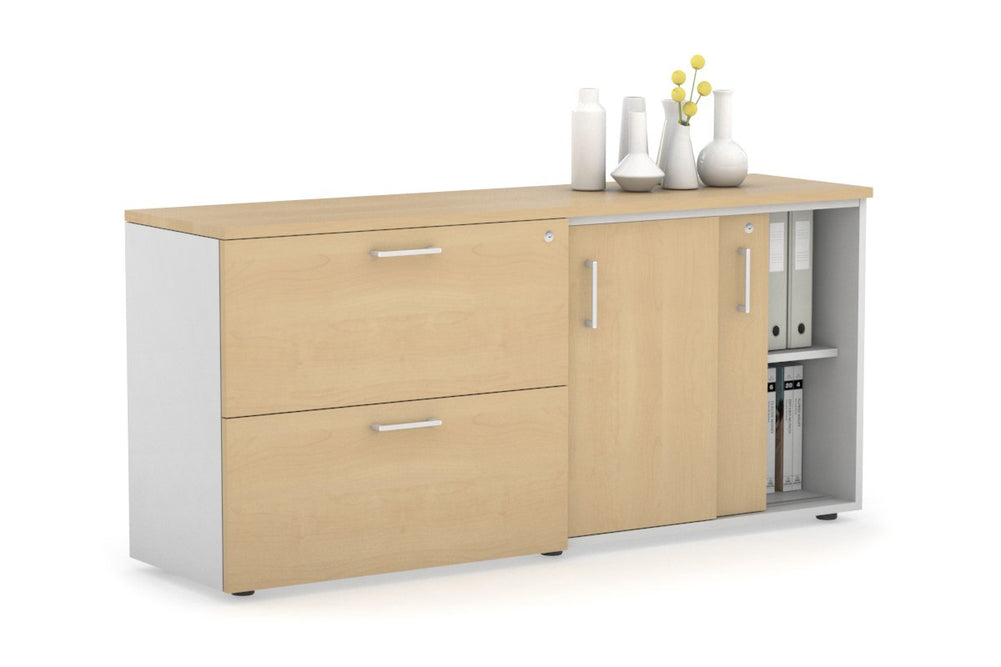 Uniform Sliding 2 Door Credenza and 2 Drawer Lateral File Unit-White maple white handle