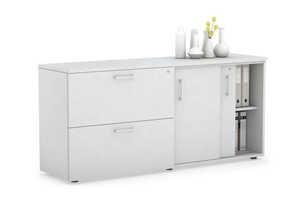Uniform Sliding 2 Door Credenza and 2 Drawer Lateral File Unit-White white white handle