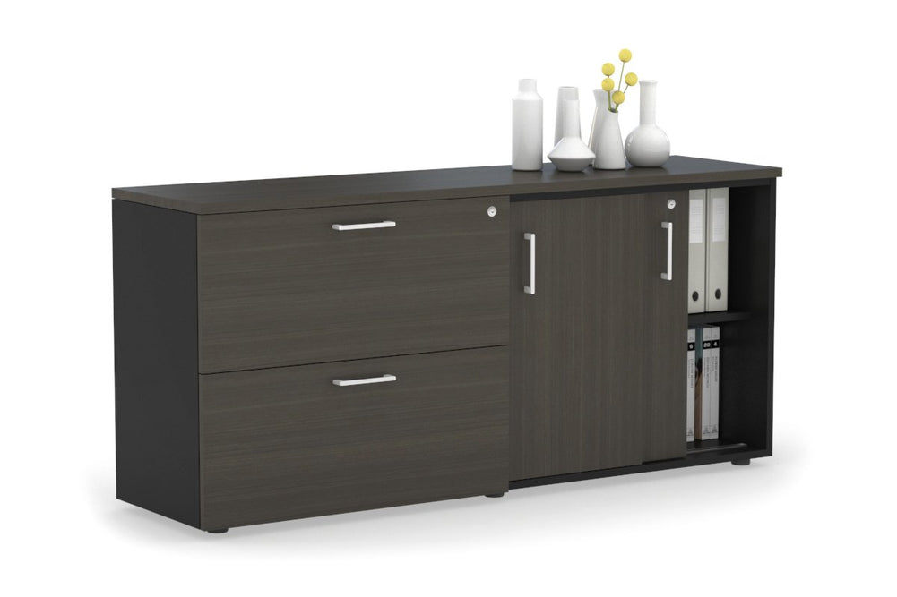 Uniform Sliding 2 Door Credenza and 2 Drawer Lateral File Unit-Black dark oak white handle