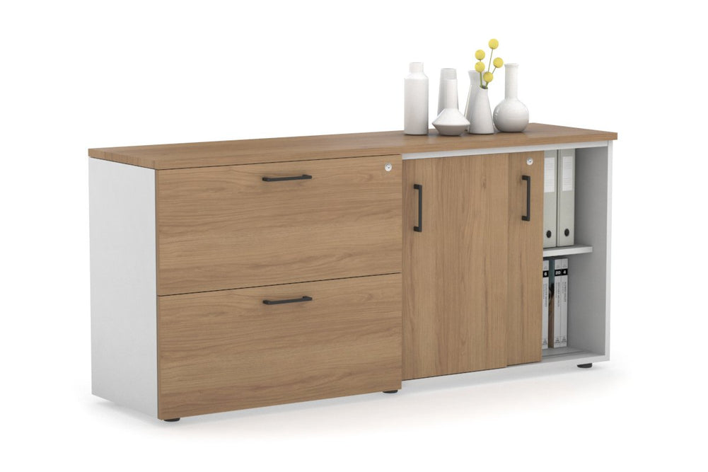 Uniform Sliding 2 Door Credenza and 2 Drawer Lateral File Unit-White salvage oak black handle