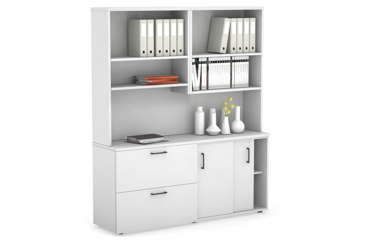Uniform Sliding 2 Door Credenza and 2 Drawer Lateral File Unit with Open Hutch Jasonl 