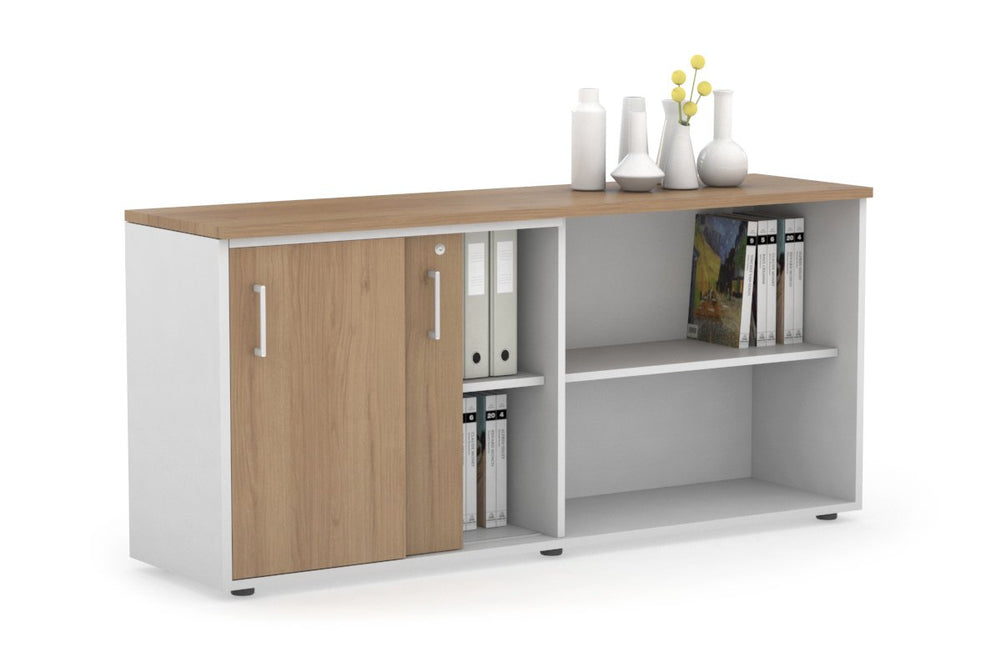 Uniform Sliding 2 Door Credenza and Open Storage Unit-White salvage oak white handle