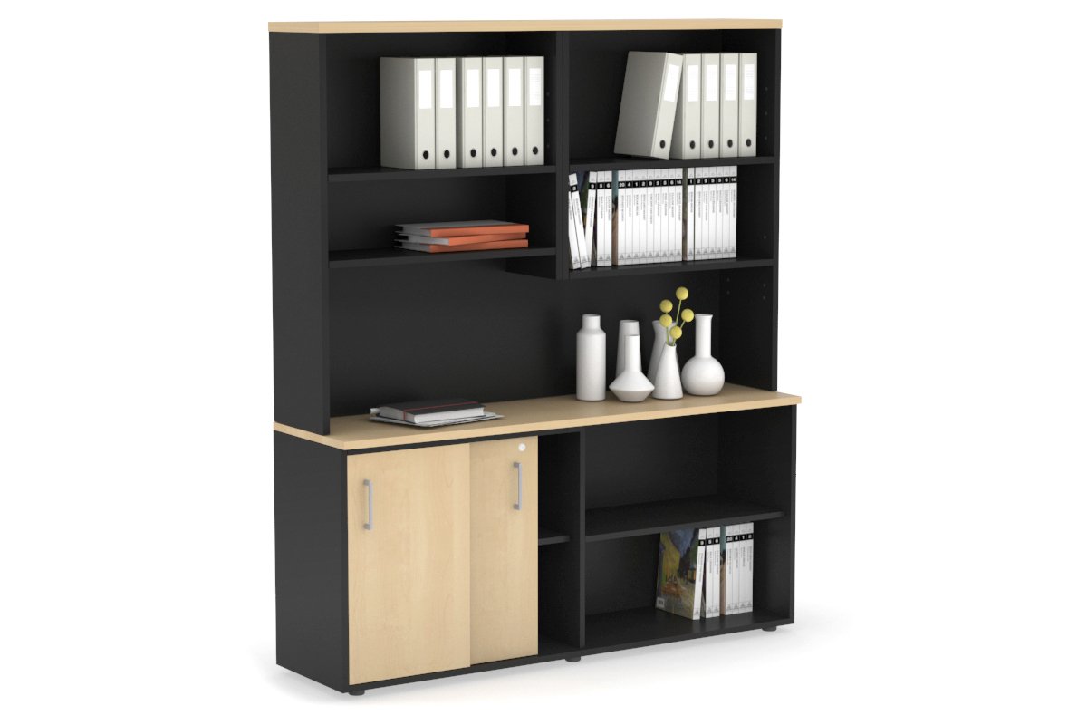 Uniform Sliding 2 Door Credenza and Open Storage Unit with Open Hutch Jasonl 