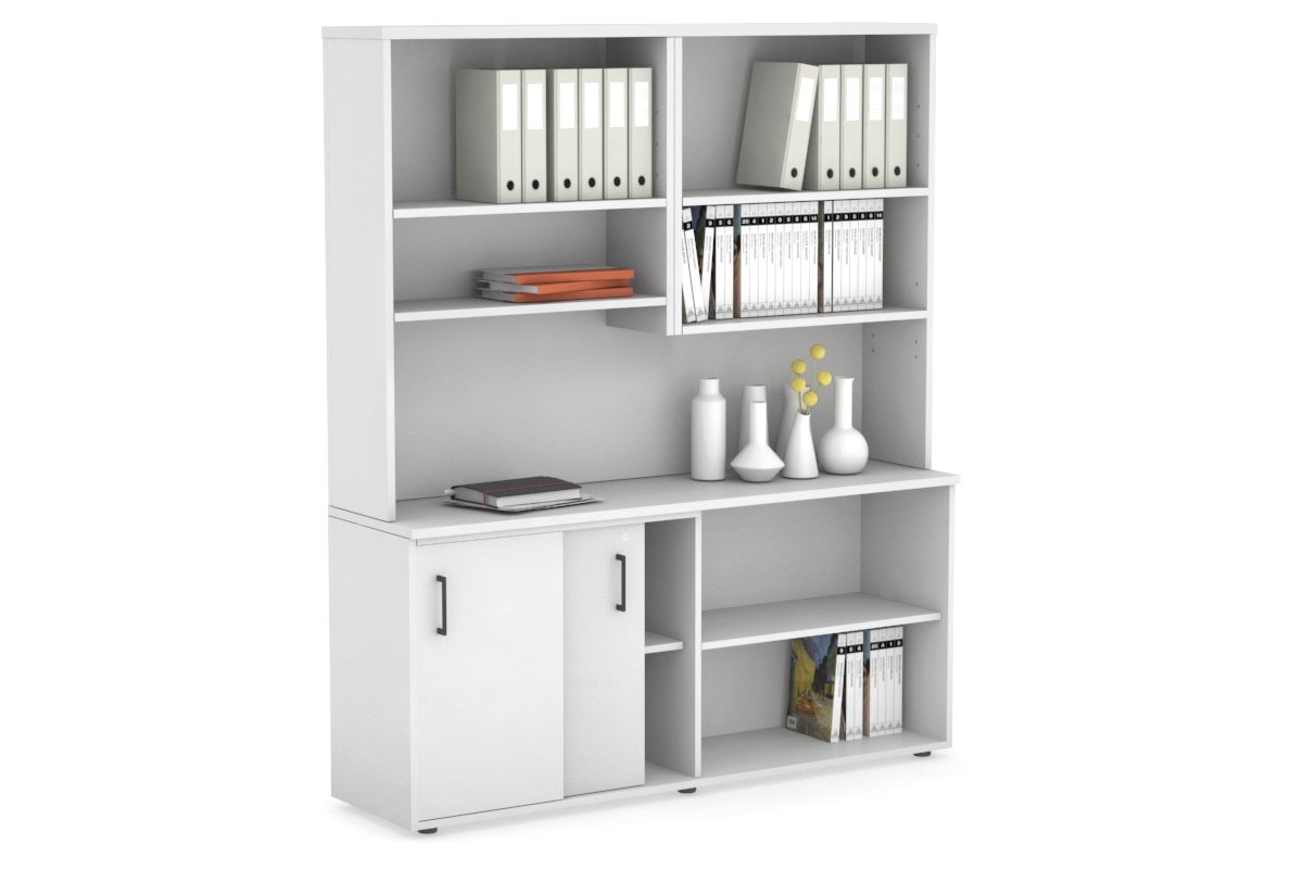 Uniform Sliding 2 Door Credenza and Open Storage Unit with Open Hutch Jasonl 