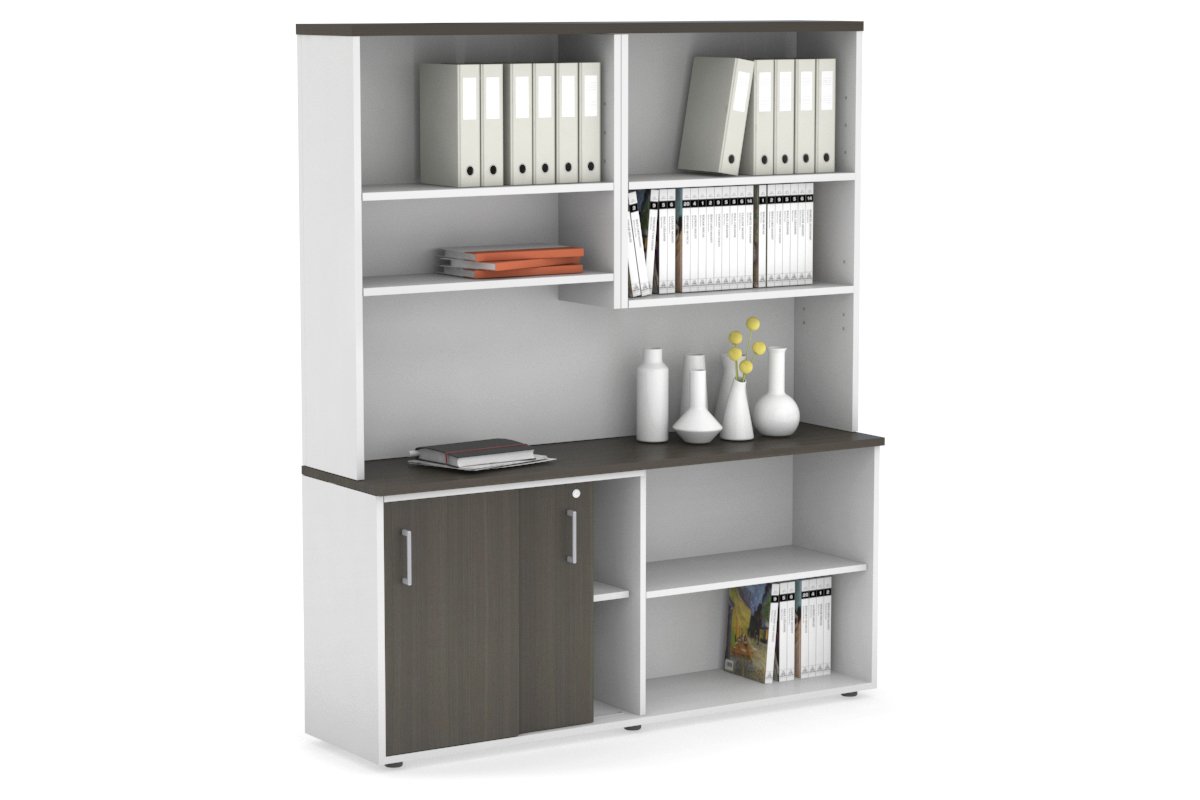 Uniform Sliding 2 Door Credenza and Open Storage Unit with Open Hutch Jasonl 