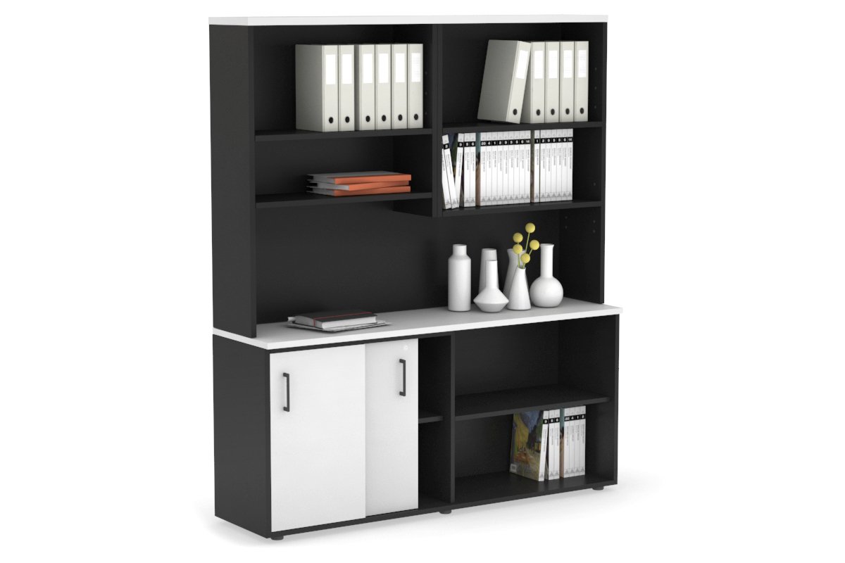 Uniform Sliding 2 Door Credenza and Open Storage Unit with Open Hutch Jasonl 