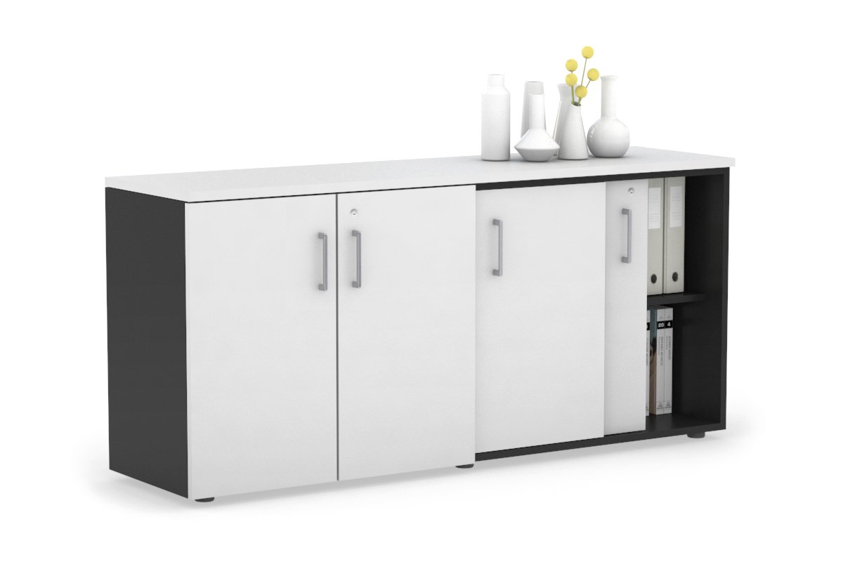 Uniform Sliding 2 Door Credenza and Small 2 Door Cupboard Unit Jasonl Black white silver handle