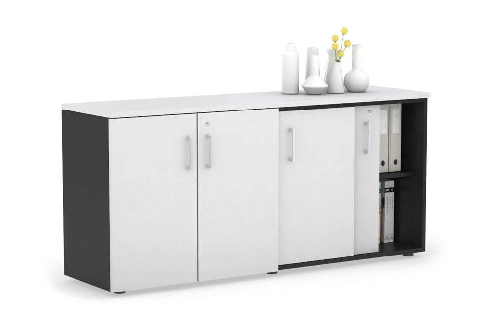 Uniform Sliding 2 Door Credenza and Small 2 Door Cupboard Unit-Black white white handle