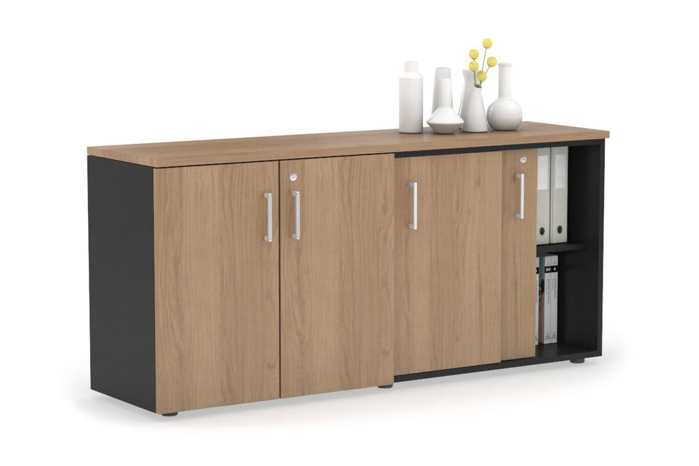Uniform Sliding 2 Door Credenza and Small 2 Door Cupboard Unit-Black salvage oak white handle