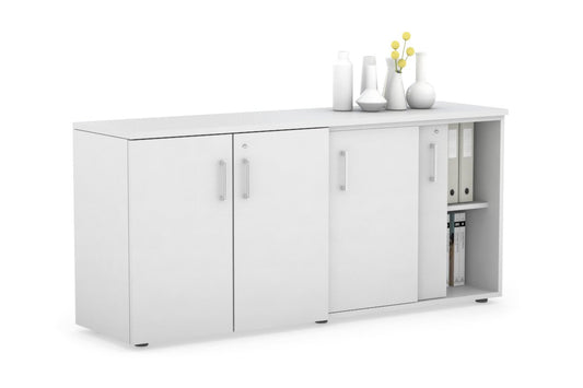 Uniform Sliding 2 Door Credenza and Small 2 Door Cupboard Unit Jasonl White white white handle