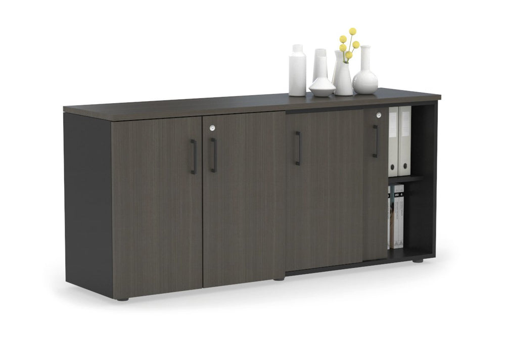 Uniform Sliding 2 Door Credenza and Small 2 Door Cupboard Unit-Black dark oak black handle