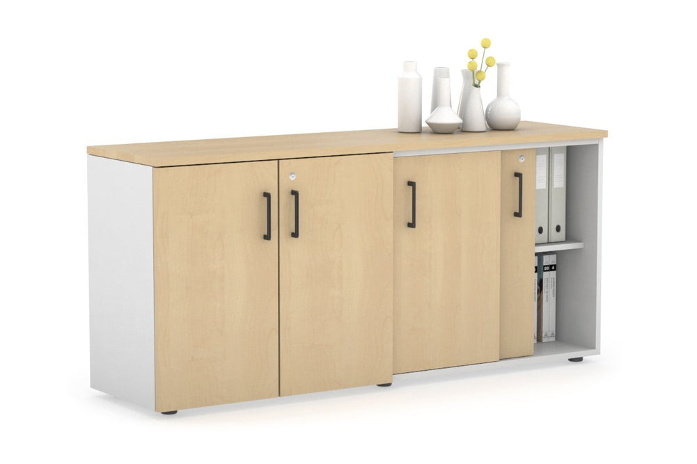 Uniform Sliding 2 Door Credenza and Small 2 Door Cupboard Unit-White maple black handle