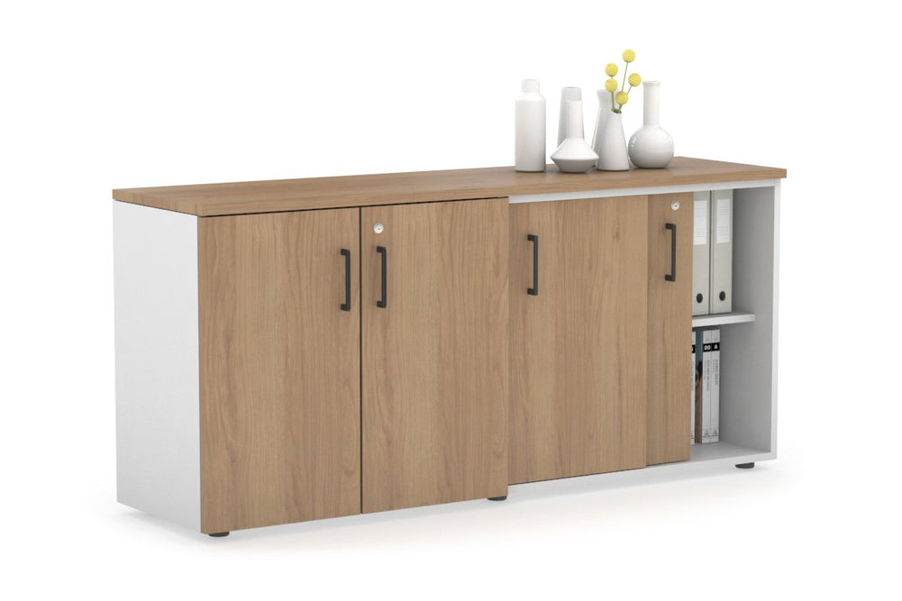 Uniform Sliding 2 Door Credenza and Small 2 Door Cupboard Unit-White salvage oak black handle