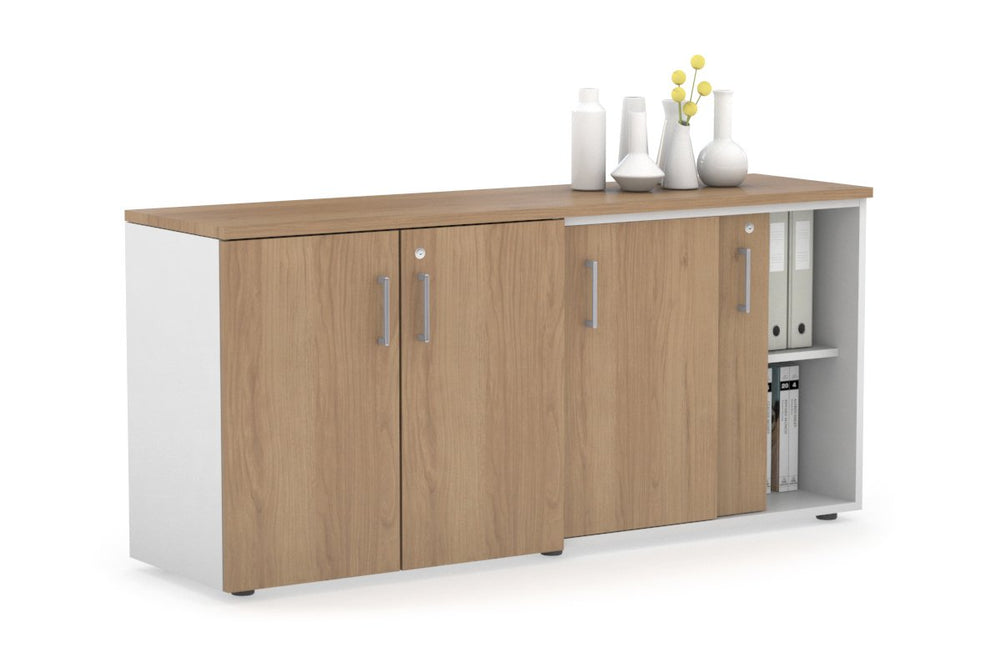 Uniform Sliding 2 Door Credenza and Small 2 Door Cupboard Unit-White salvage oak silver handle
