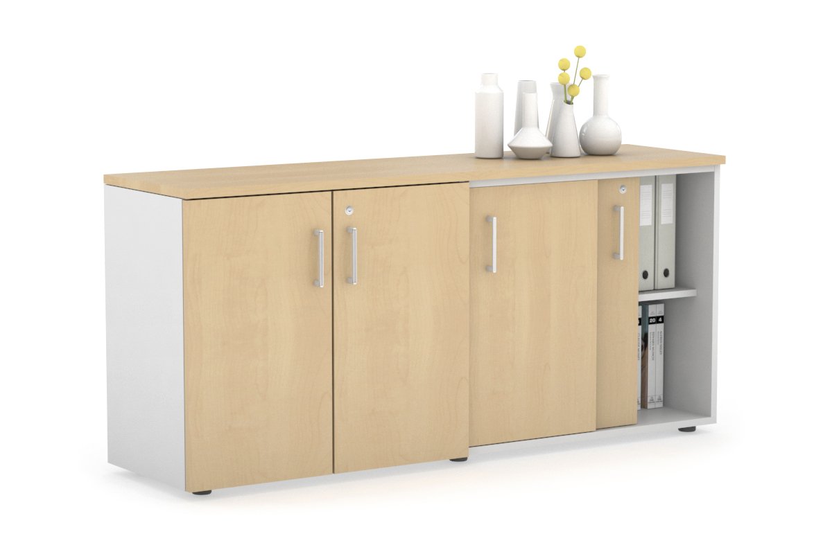 Uniform Sliding 2 Door Credenza and Small 2 Door Cupboard Unit Jasonl White maple white handle