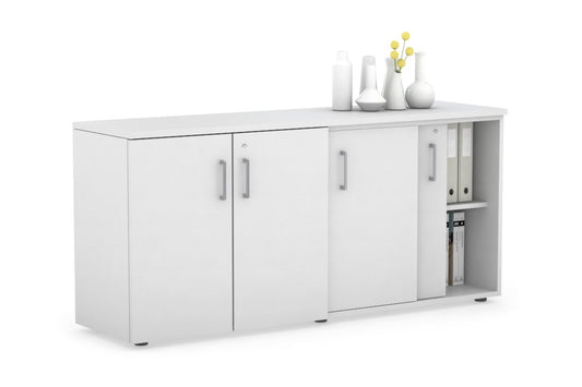 Uniform Sliding 2 Door Credenza and Small 2 Door Cupboard Unit Jasonl White white silver handle