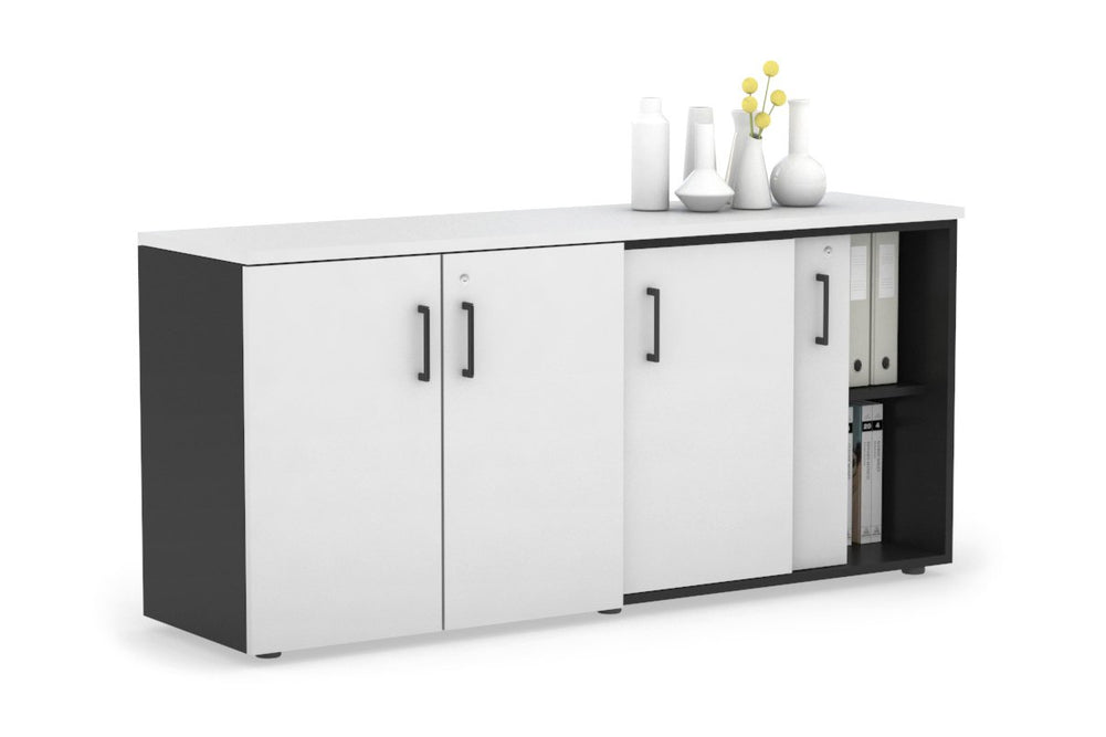 Uniform Sliding 2 Door Credenza and Small 2 Door Cupboard Unit-Black white black handle
