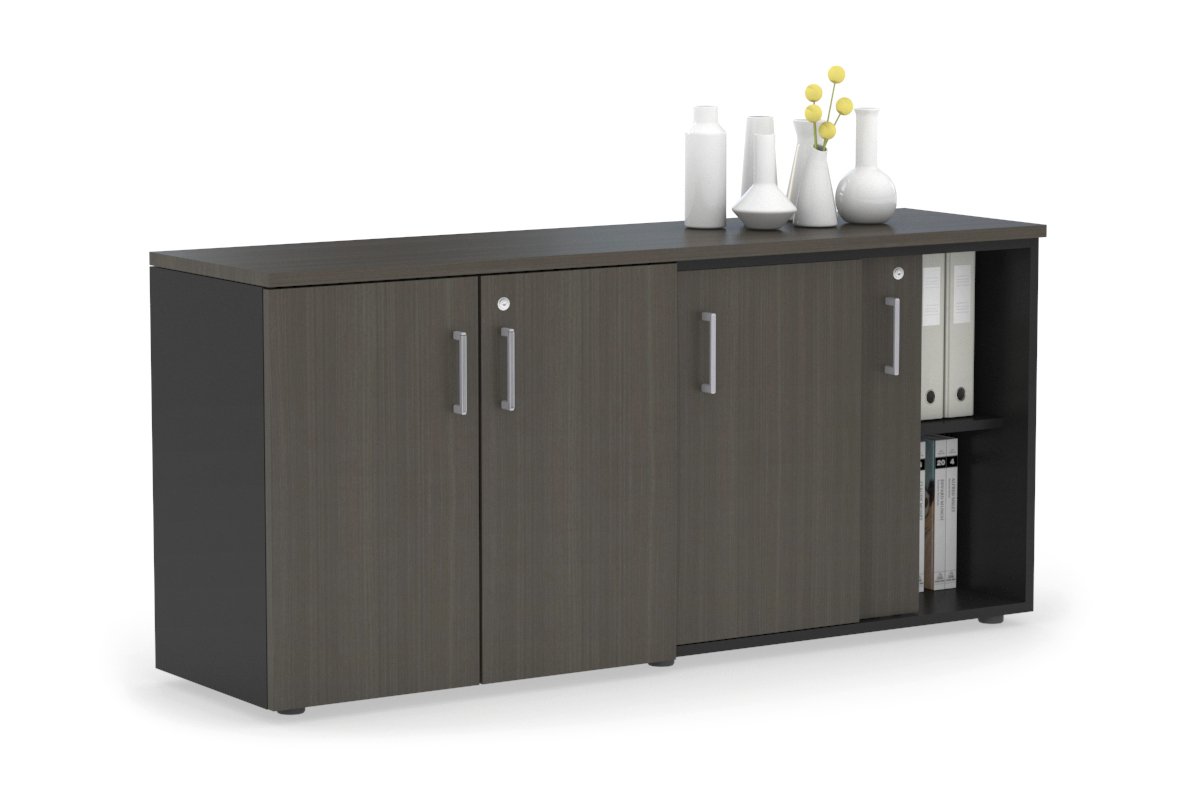 Uniform Sliding 2 Door Credenza and Small 2 Door Cupboard Unit Jasonl Black dark oak silver handle