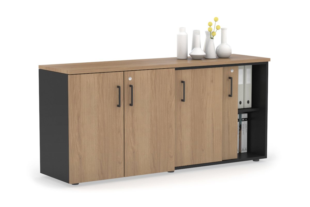 Uniform Sliding 2 Door Credenza and Small 2 Door Cupboard Unit Jasonl Black salvage oak black handle