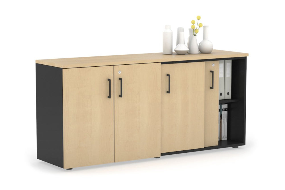 Uniform Sliding 2 Door Credenza and Small 2 Door Cupboard Unit-Black maple black handle