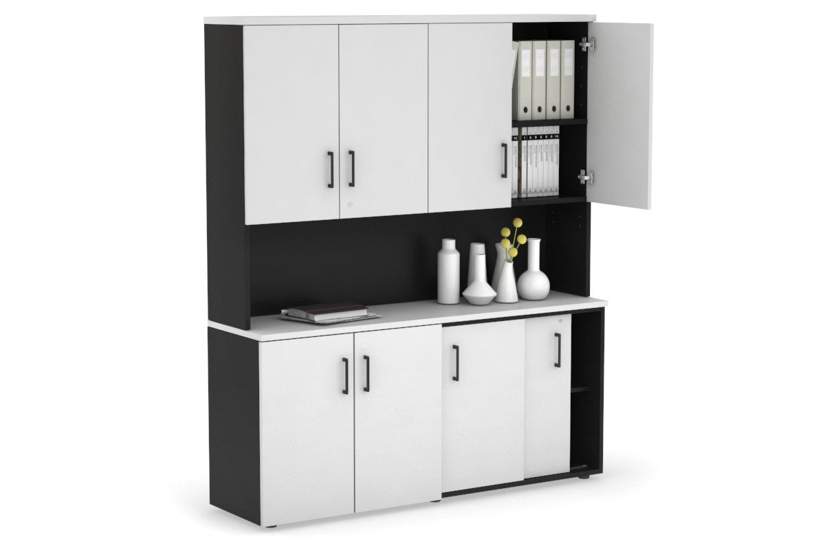 Uniform Sliding 2 Door Credenza and Small 2 Door Cupboard Unit - Hutch with Doors Jasonl Black white black handle