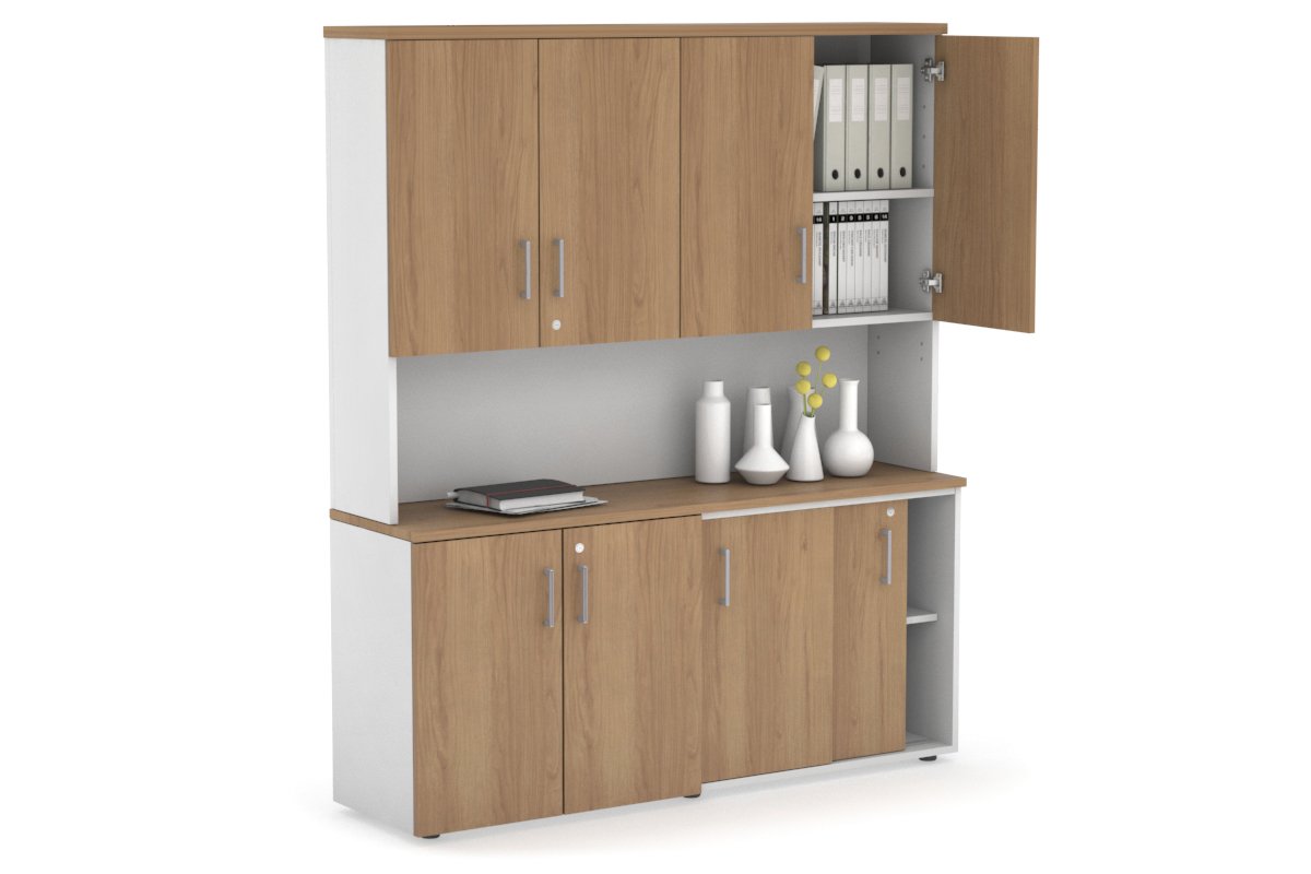 Uniform Sliding 2 Door Credenza and Small 2 Door Cupboard Unit - Hutch with Doors Jasonl White salvage oak silver handle