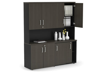 Uniform Sliding 2 Door Credenza and Small 2 Door Cupboard Unit - Hutch with Doors Jasonl Black dark oak white handle