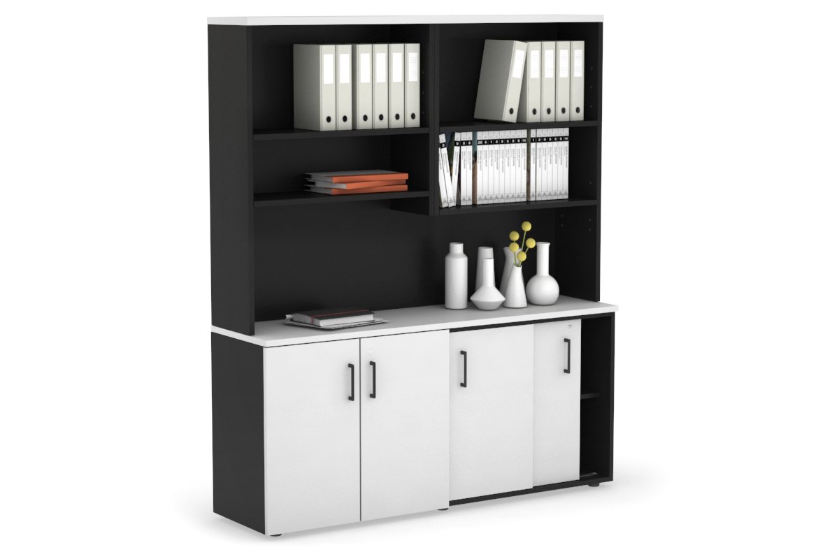 Uniform Sliding 2 Door Credenza and Small 2 Door Cupboard Unit with Open Hutch Jasonl 