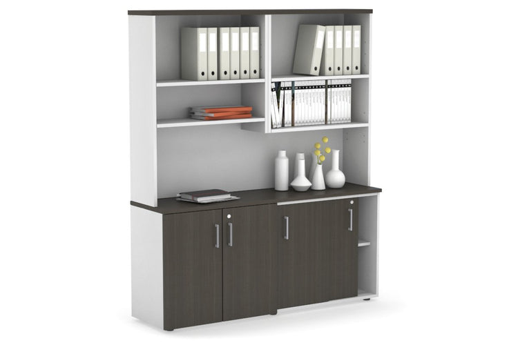 Uniform Sliding 2 Door Credenza and Small 2 Door Cupboard Unit with Open Hutch Jasonl 