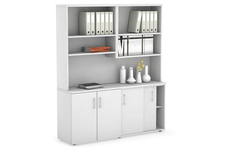 Uniform Sliding 2 Door Credenza and Small 2 Door Cupboard Unit with Open Hutch Jasonl 