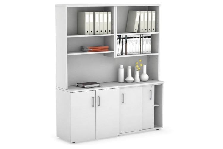 Uniform Sliding 2 Door Credenza and Small 2 Door Cupboard Unit with Open Hutch Jasonl 