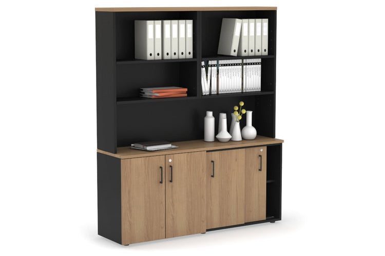 Uniform Sliding 2 Door Credenza and Small 2 Door Cupboard Unit with Open Hutch Jasonl Black salvage oak black handle