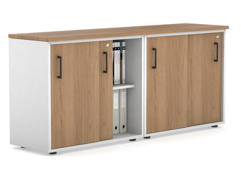 Uniform Sliding Door Credenza [1600W x 750H x 450D] Jasonl White salvage oak black handle