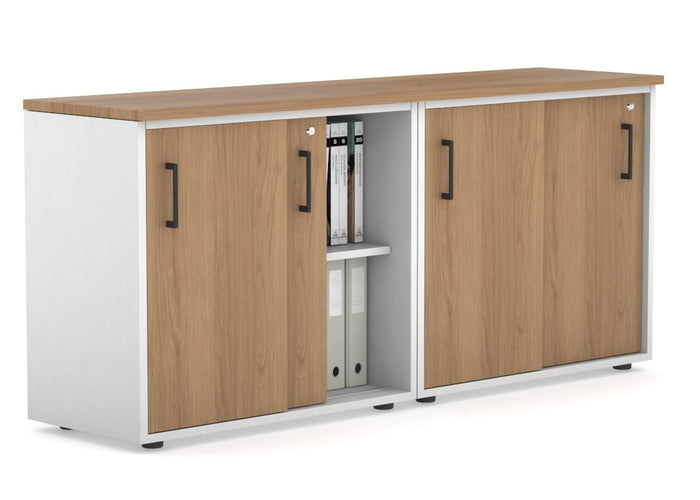 Uniform Sliding Door Credenza [1600W x 750H x 450D] Jasonl White salvage oak black handle