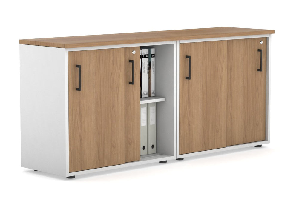 Uniform Sliding Door Credenza [1600W x 750H x 450D]-White salvage oak black handle
