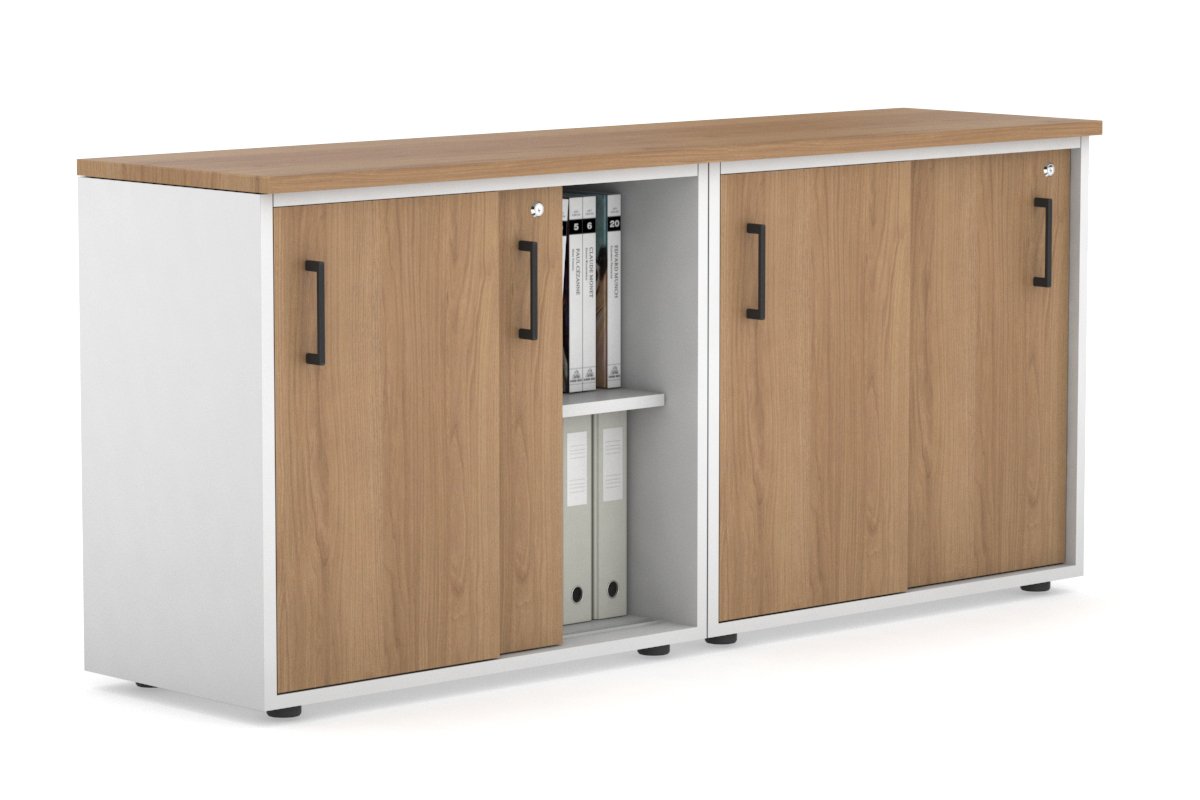 Uniform Sliding Door Credenza [1600W x 750H x 450D] Jasonl White salvage oak black handle