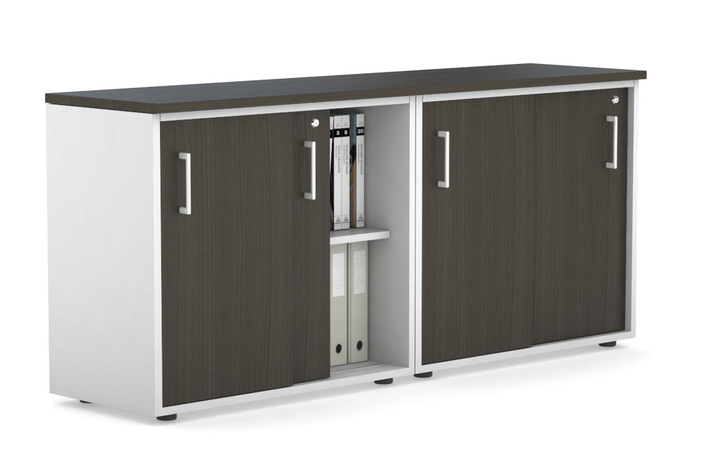 Uniform Sliding Door Credenza [1600W x 750H x 450D]-White dark oak white handle