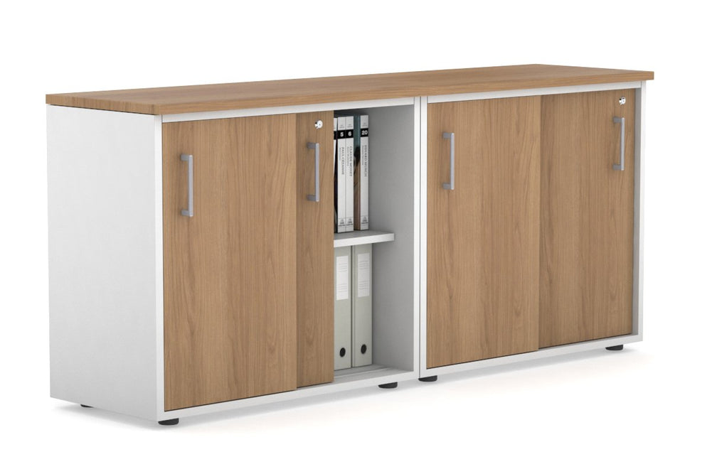 Uniform Sliding Door Credenza [1600W x 750H x 450D]-White salvage oak silver handle