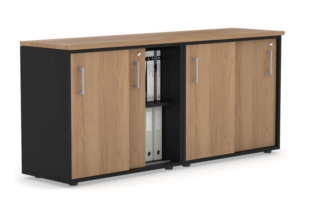Uniform Sliding Door Credenza [1600W x 750H x 450D]-Black salvage oak silver handle