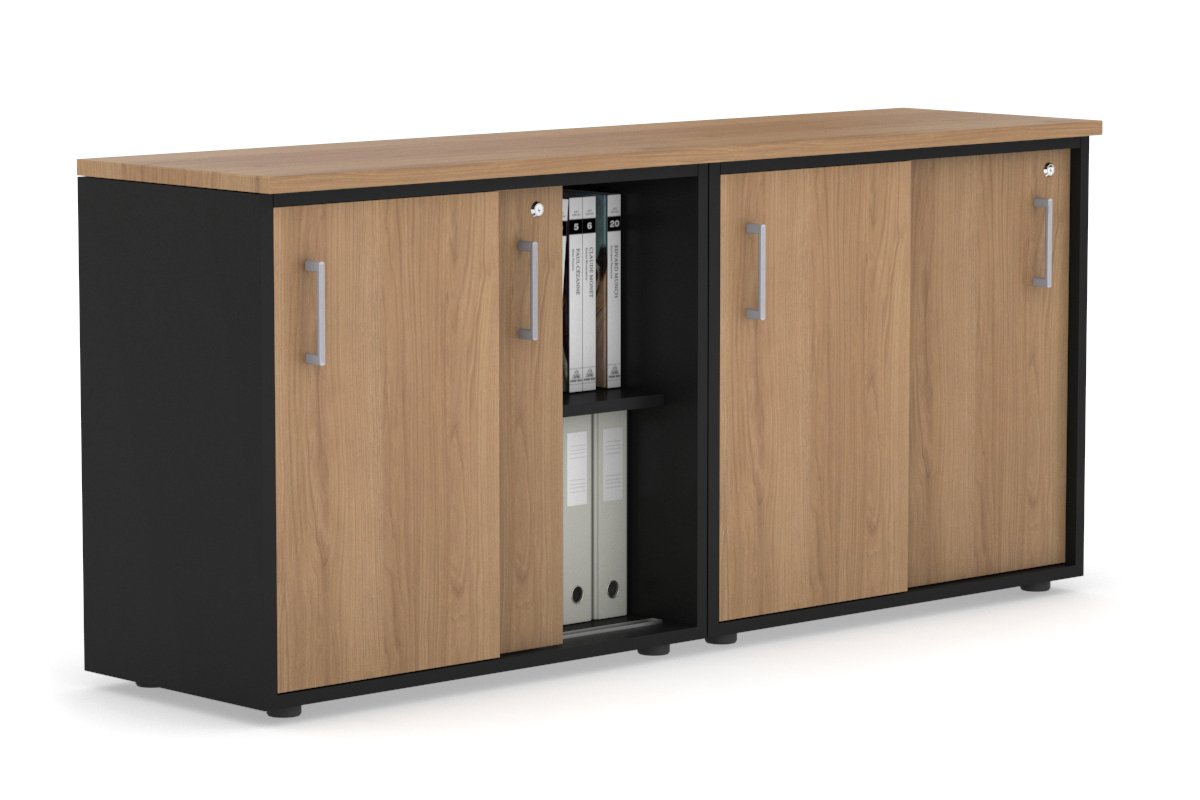 Uniform Sliding Door Credenza [1600W x 750H x 450D] Jasonl Black salvage oak silver handle