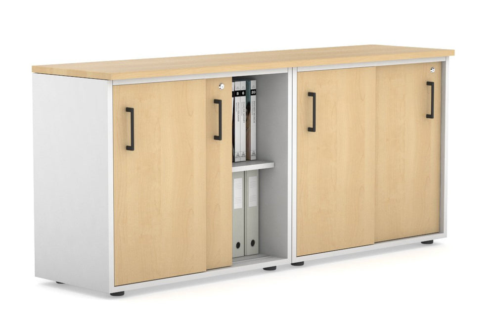 Uniform Sliding Door Credenza [1600W x 750H x 450D]-White maple black handle
