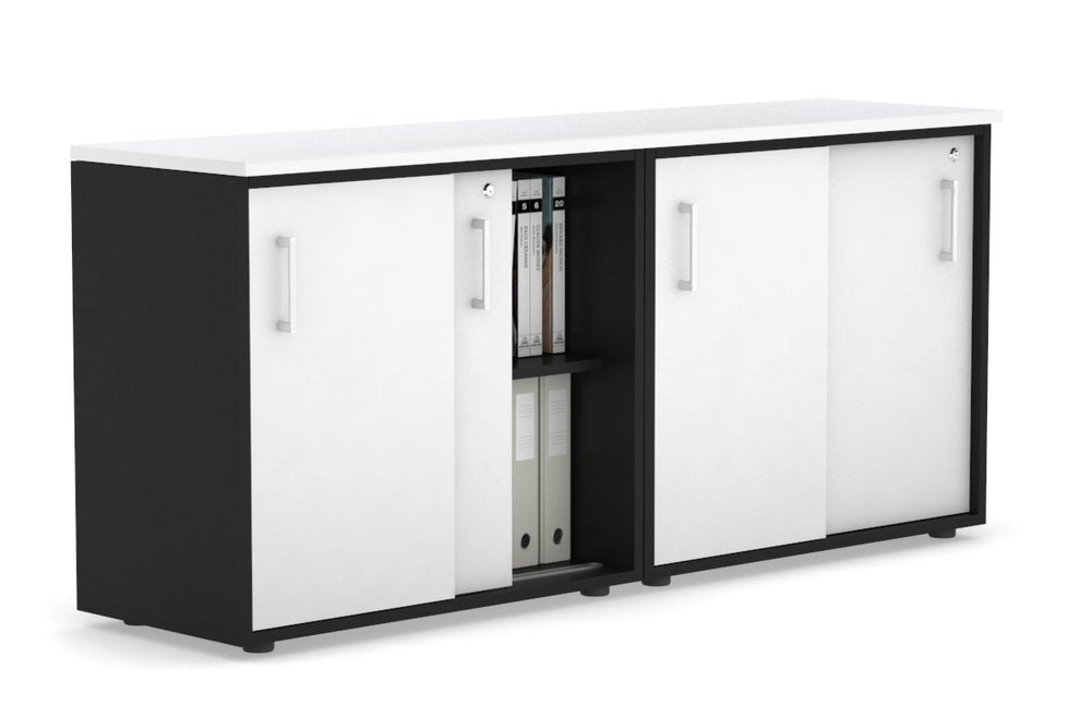 Uniform Sliding Door Credenza [1600W x 750H x 450D]-Black white white handle