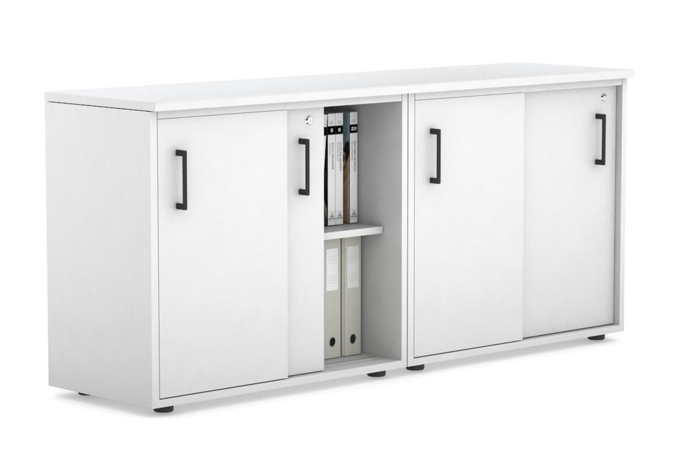 Uniform Sliding Door Credenza [1600W x 750H x 450D]-White white black handle