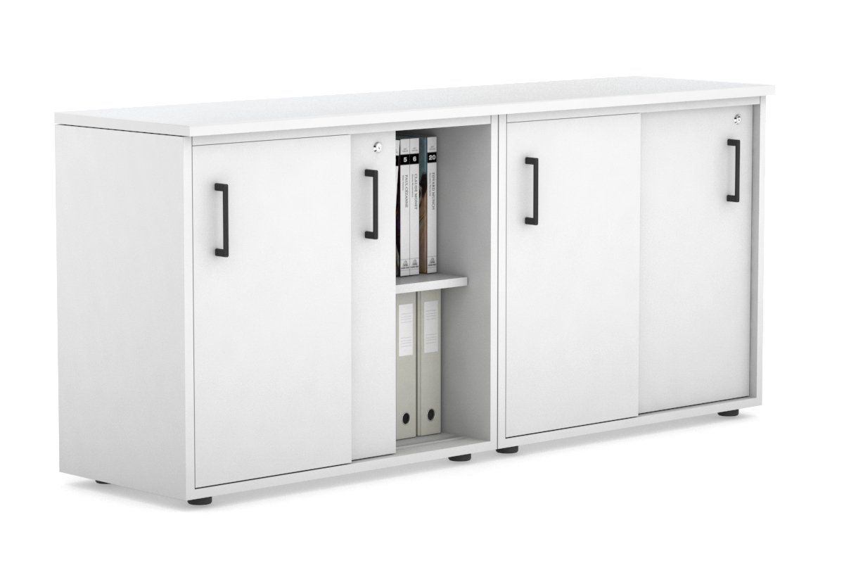 Uniform Sliding Door Credenza [1600W x 750H x 450D] Jasonl White white black handle