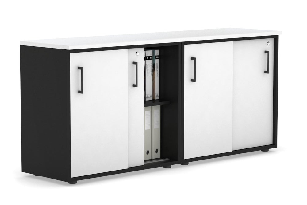 Uniform Sliding Door Credenza [1600W x 750H x 450D]-Black white black handle