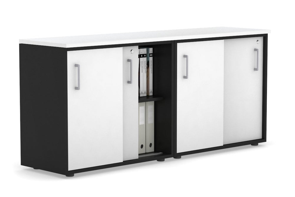 Uniform Sliding Door Credenza [1600W x 750H x 450D]-Black white silver handle