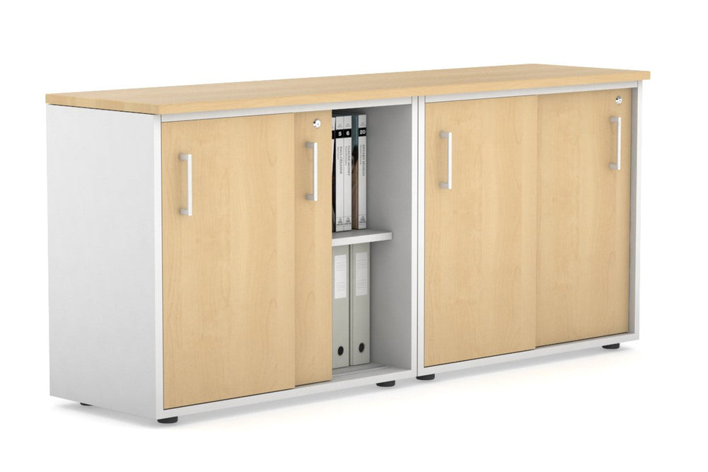 Uniform Sliding Door Credenza [1600W x 750H x 450D]-White maple white handle